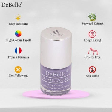 Debelle Gel Nail Polish Blueberry Crepe (Lavender Nail Paint)|Non Uv - Glossy Finish |Chip Resistant | Seaweed Enriched Formula| Long Lasting|Cruelty And Toxic Free| 8Ml